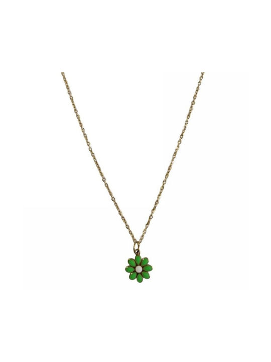 Kostibas Fashion Necklace with design Flower from Gold Plated Steel