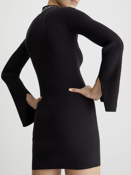 Calvin Klein Mini Rochie Guler Înalt Black.
