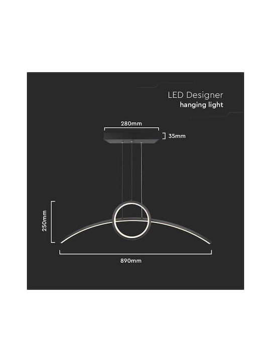 V-TAC Designer Κρεμαστό Φωτιστικό Μαύρο LED με Φυσικό Λευκό Φως Ράγα 89x25εκ.