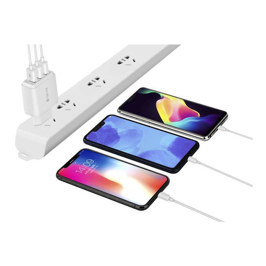 Devia Handyladegerät Ohne Kabel mit 3 USB-A Ausgangsanschlüsse Weiß (DVCH-320460)