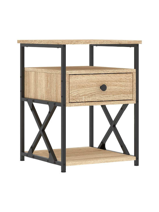 Wooden Bedside Table with Metallic Legs 40x42x55cm