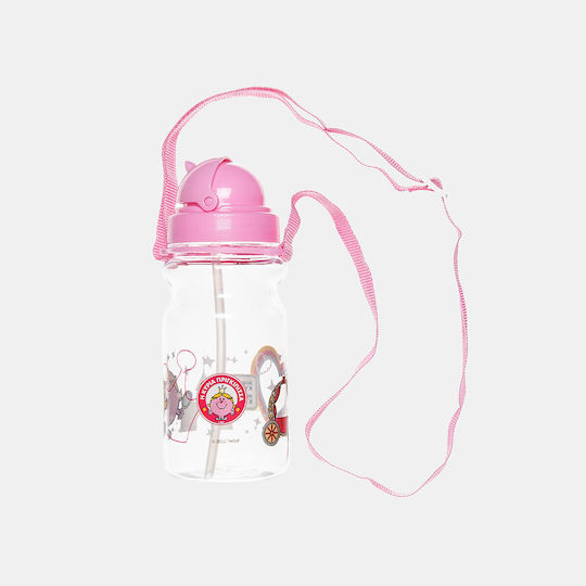 CHartini Poli The Lady Princess Kids Water Bottle Plastic with Straw Pink 350ml
