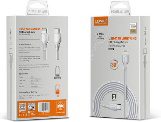 Ldnio USB-C to Lightning Cable 30W White 2m