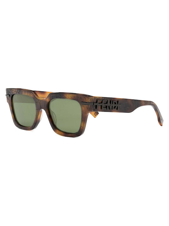 Fendi Women's Sunglasses with Brown Tartaruga Plastic Frame and Green Lens FE40078I 52N