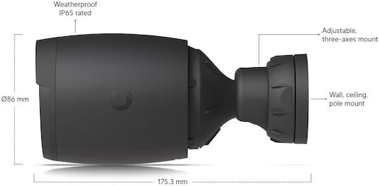 Ubiquiti UVC-AI-Pro IP Κάμερα Παρακολούθησης 4K Αδιάβροχη με Φακό 1.8mm
