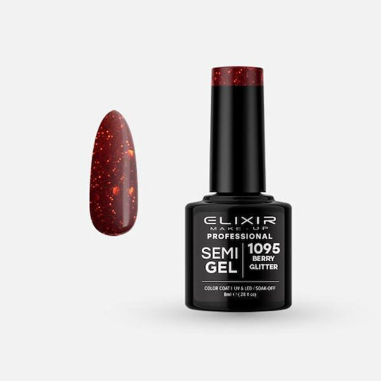 Elixir Semi Gel Semi-Permanent Nail Polish 1095 Berry Glitter with Glitter 8ml 842-1095