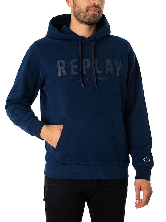 Replay Men's Sweatshirt with Hood and Pockets Blue