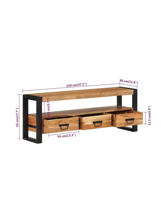 TV Stand Made of Metal and Solid Wood Beige M120xD30xH45cm