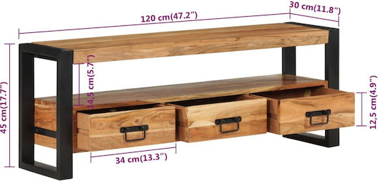 TV-Ständer aus Metall & Massivholz Beiges M120xT30xH45cm
