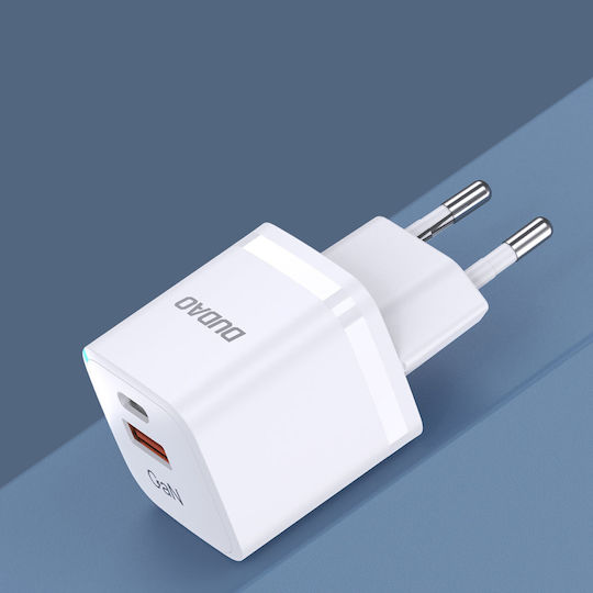 Dudao GaN Wireless Charger with USB-A and USB-C Ports 33W White