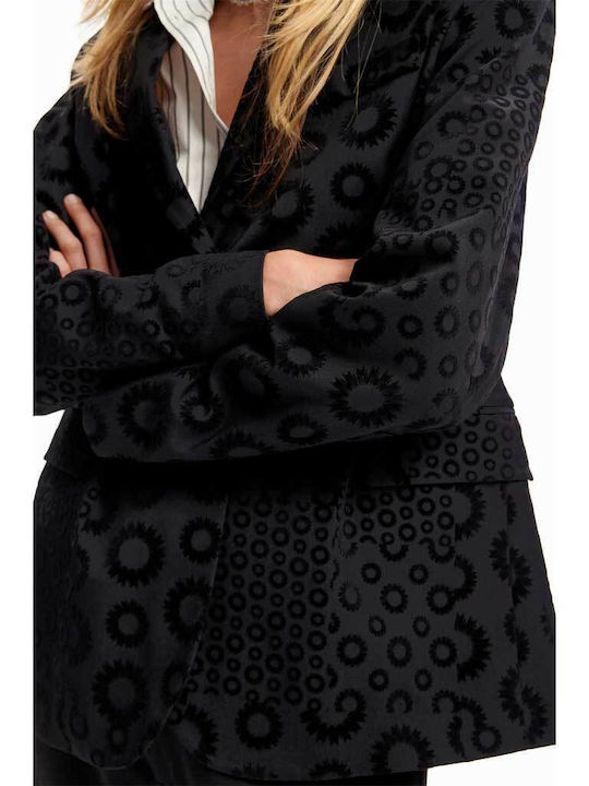 Desigual Sici Long Women's Velvet Blazer Black
