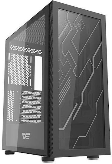Darkflash DK210 Геймърско бюро Пълна кула Компютърна кутия със страничен прозорец и RGB осветление Черен