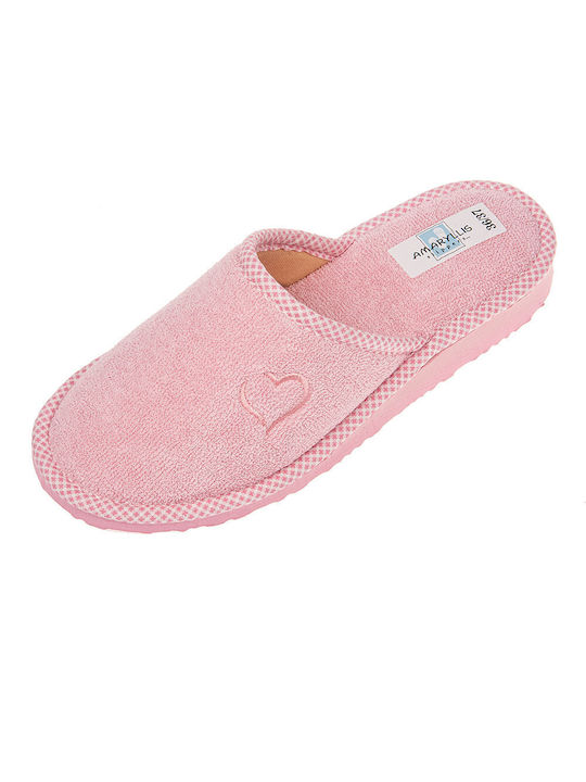 Amaryllis Slippers Πετσετέ Χειμερινές Γυναικείες Παντόφλες σε Ροζ Χρώμα