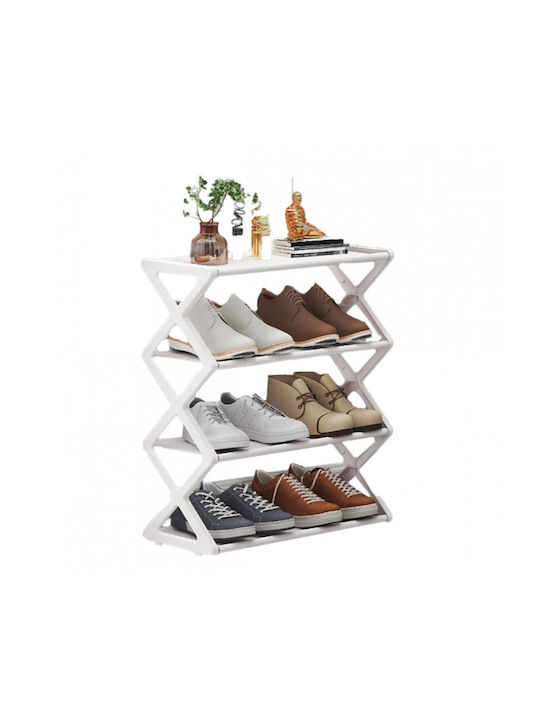 Metallic Shoe Organizer with 4 Shelves White 42x18.5x49.5cm