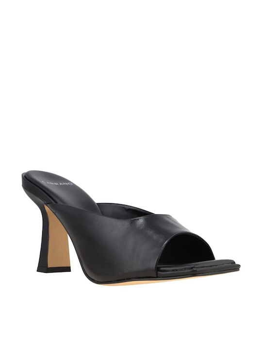 Carrano Chunky Heel Leather Mules Black