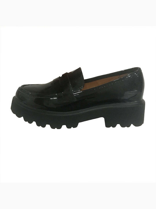 Ustyle Patent Leather Women's Moccasins in Black Color