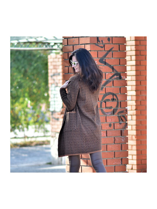 Mohicans Black Line Long Women's Knitted Cardigan Brown