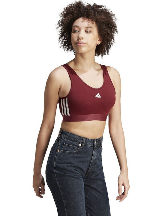 Essentials 3stripes Crop Top Женско Сутиен Червен с Подплата