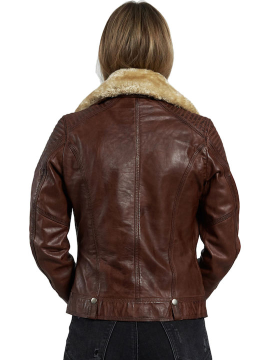 Δερμάτινο Γυναικείο Biker Jacket Ταμπά