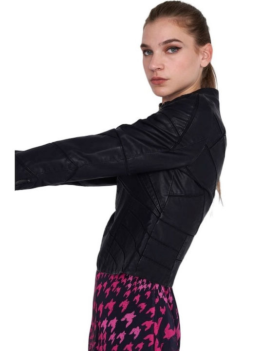 Δερμάτινο Γυναικείο Biker Jacket Μαύρο