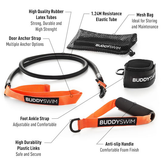 Buddyswim Resistance Band Gymtube Very Hard / Moderate with Handles Orange