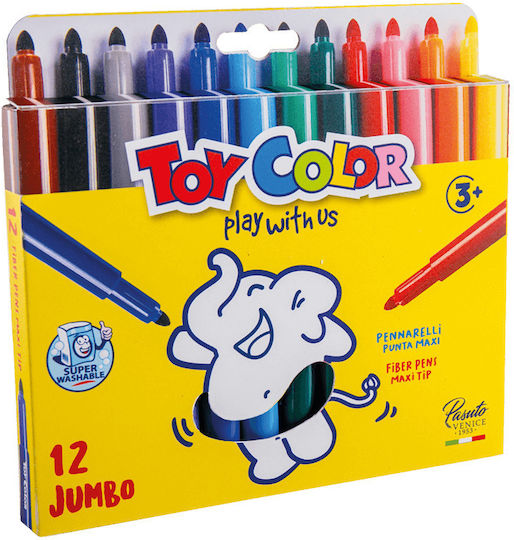 Toy Color Jumbo Μαρκαδόροι Ζωγραφικής 5mm Χονδροί, Πλενόμενοι Σετ 12 χρώματα
