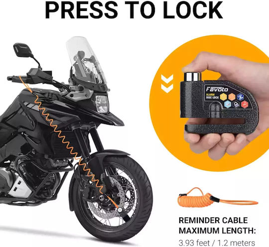 Motorcycle Disc Brake Lock with Alarm & 6mm Pin in Black