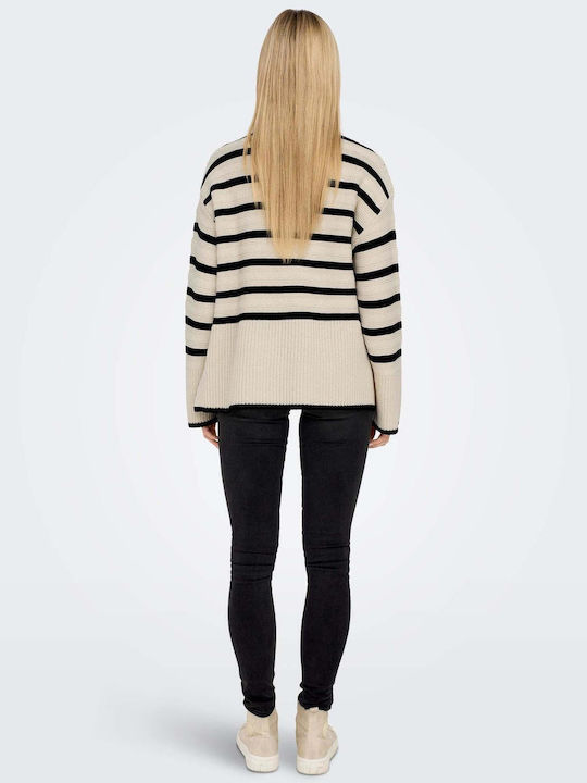 Only Women's Long Sleeve Sweater Cotton Striped Beige