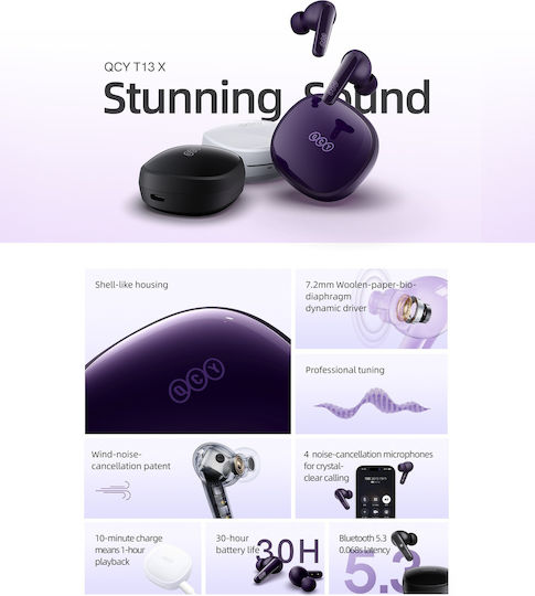 QCY T13X In-ear Bluetooth Handsfree Earphones with Charging Case Black