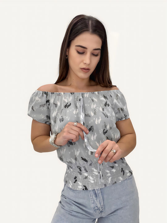 Γυναικεία Καλοκαιρινή Μπλούζα Off-Shoulder Κοντομάνικη Γαλάζια
