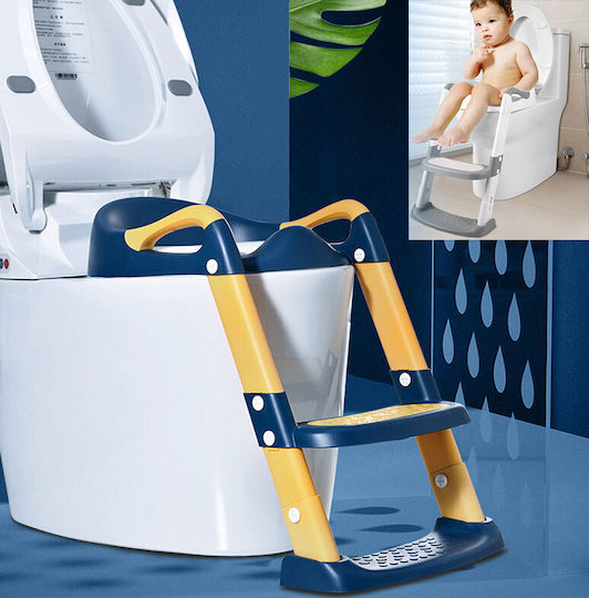Baby Wise Toddler Toilet Seat with Footrest Handles and Cushion Blue / Yellow