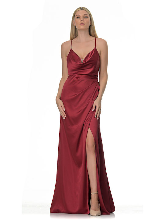 Farmaki Satin Dress Evening Burgundy