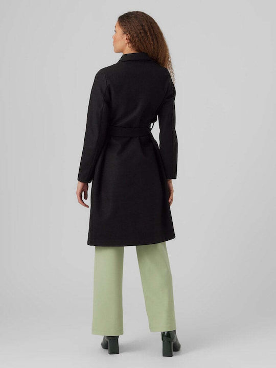 Vero Moda Women's Long Coat with Belt Black