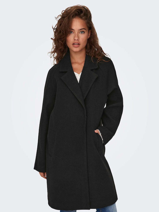 Only Women's Midi Coat with Buttons Black