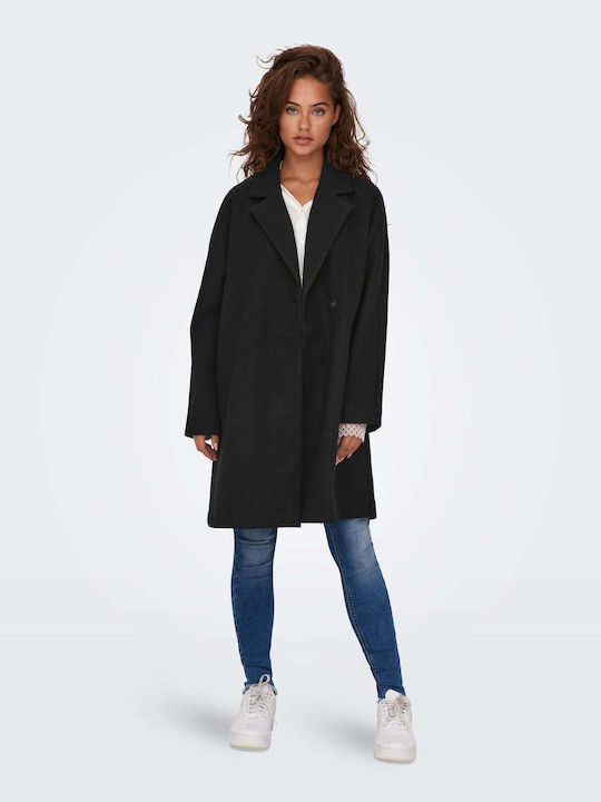 Women's Black Coat with Buttons