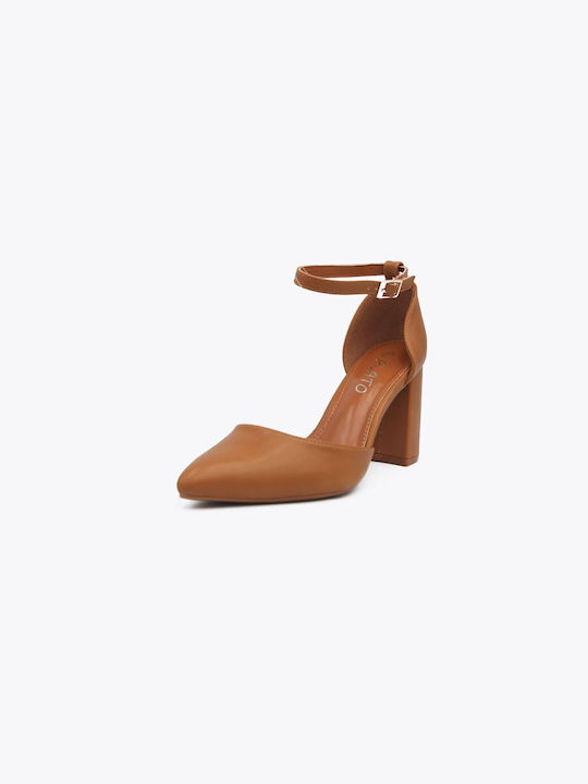 Joya Pointed Toe Brown Heels with Strap