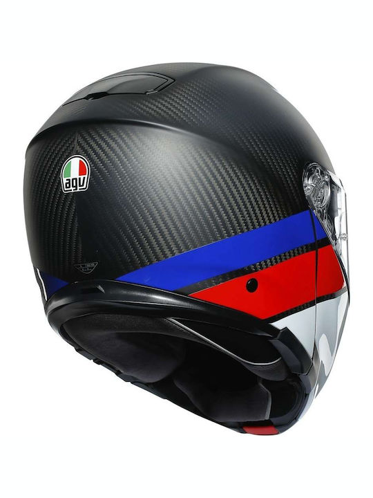 AGV Sportmodular Multi Layer Carbon/Red/Blue Κράνος Μηχανής Flip-Up 1350gr με Pinlock και Sunvisor