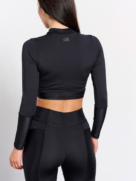 BodyTalk Damen Sportliches Crop Top Langärmelig Schwarz