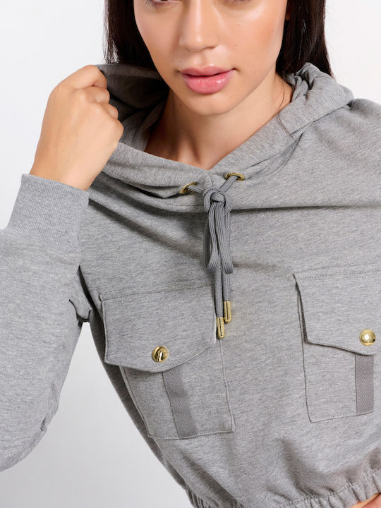 Cropped Women's Sweatshirt Hooded Gray