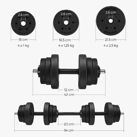 Songmics Set de gantere cu bară, greutate totală 21kg