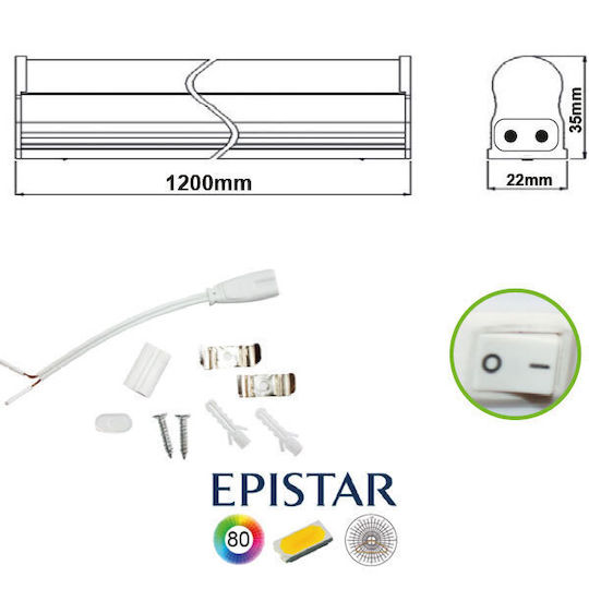 Aca Φωτιστικό Под Кухненски Шкаф LED с Превключвател Ш120xД3.5xВ2.2см.