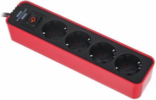 Brennenstuhl H05VV-F 3G1,5 Πολύπριζο 4 Θέσεων με Διακόπτη και Καλώδιο 1.5m Κόκκινο