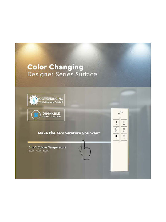 V-TAC Ceiling Mount Light 30cm White with Integrated LED and Remote Control