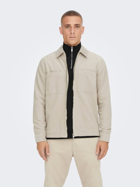 Only Herrenhemd Overshirt Langärmelig Cord Silver Lining