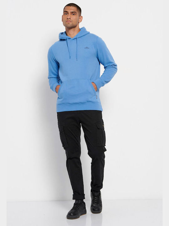 Funky Buddha Herren Sweatshirt mit Kapuze und Taschen Blau