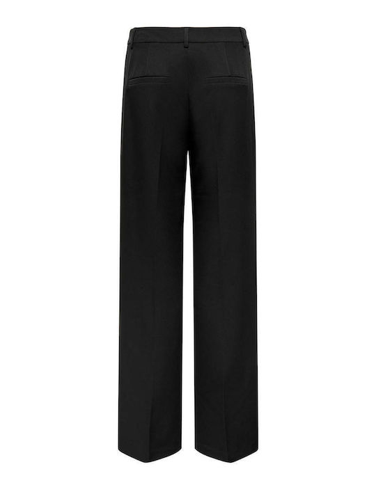 Damen Hoch tailliert Stoff Hose in Weiter Linie Black