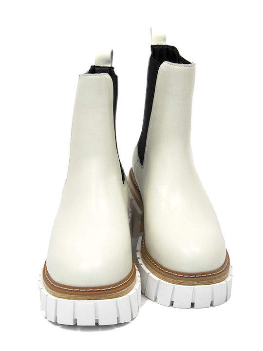 Favela Women's Leather Medium Heel Chelsea Boots White