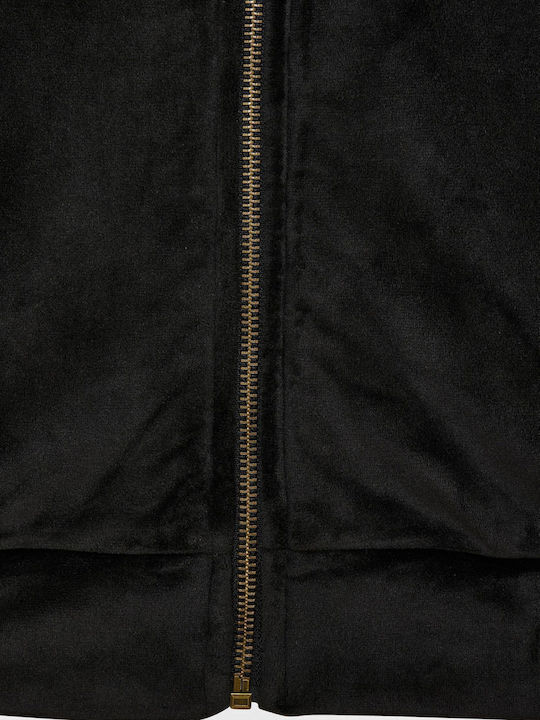 Long Women's Sweatshirt Jacket Velvet Hooded Black