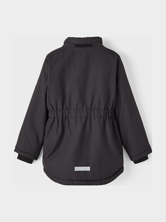 Kinder Parka Lang mit Kapuze Schwarz