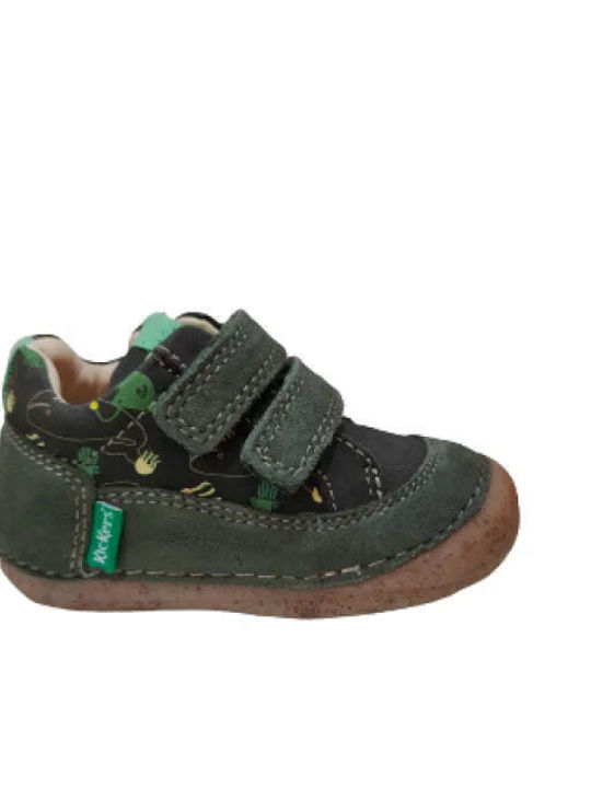 Leather Kids Boots with Velcro Khaki